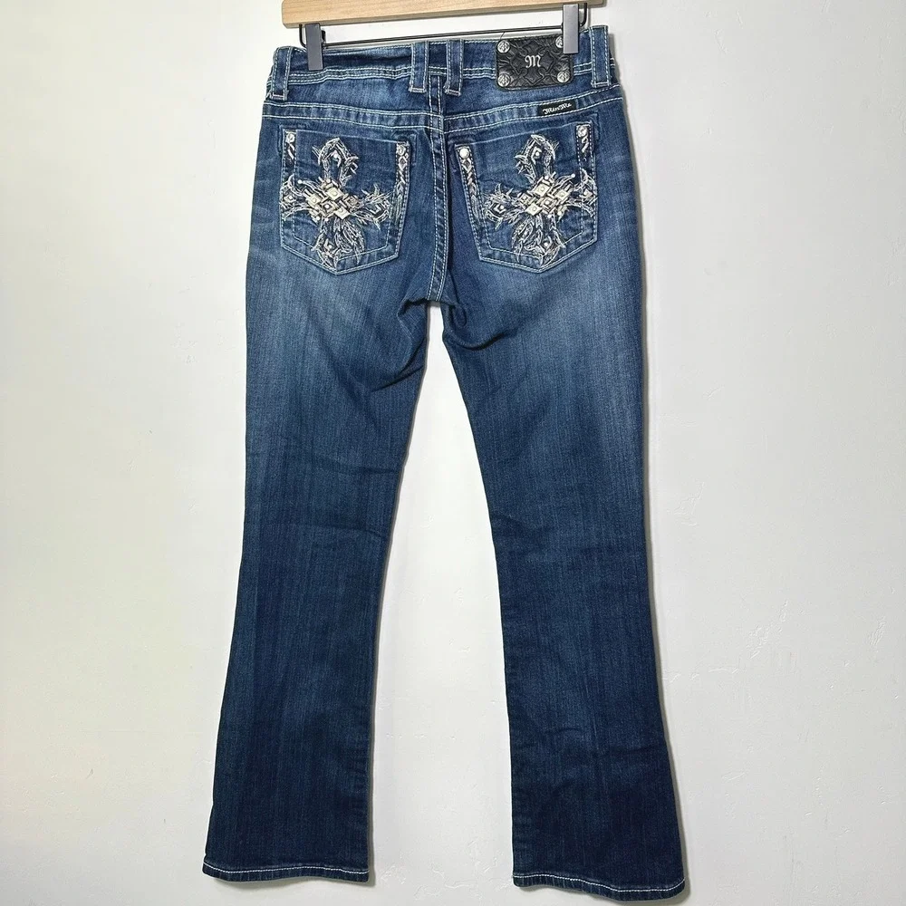 Miss Me Women's Signature Boot‎ Jeans Style JP5494BV 28 Cross Bling Y2K Western